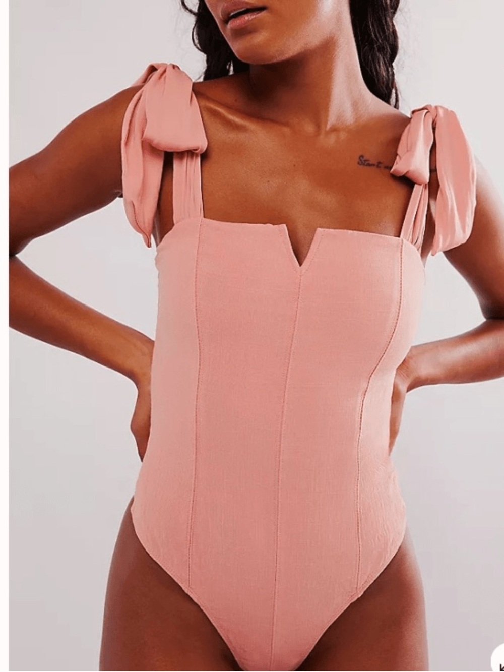 FREE PEOPLE Tie-Shoulder One-Piece Bodysuit in Dusty Rose